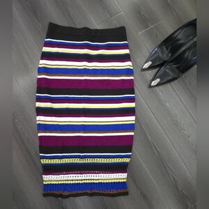 RACHEL Rachel Roy Multicolor Striped Midi Skirt